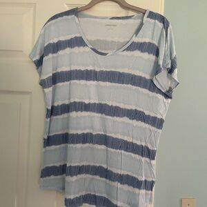 Lands' End Blue Striped Short Sleeve Tee
